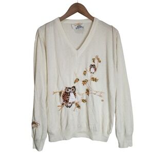 Cyn‎ Les Shirlee Designs Sweater Women's XL Vintage Owl Embroidered